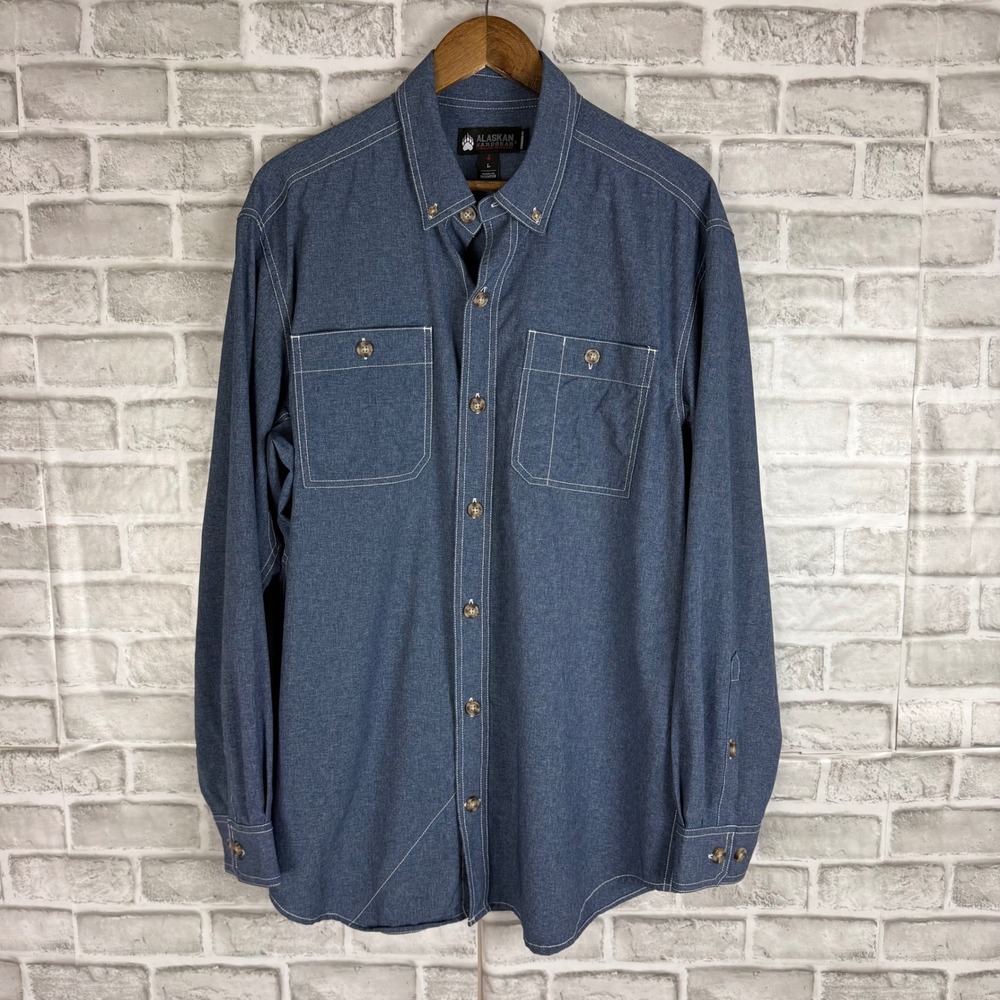 Alaskan Hardgear Duluth Trading Co Men Blue Button Down Shirt Standard Fit LARGE